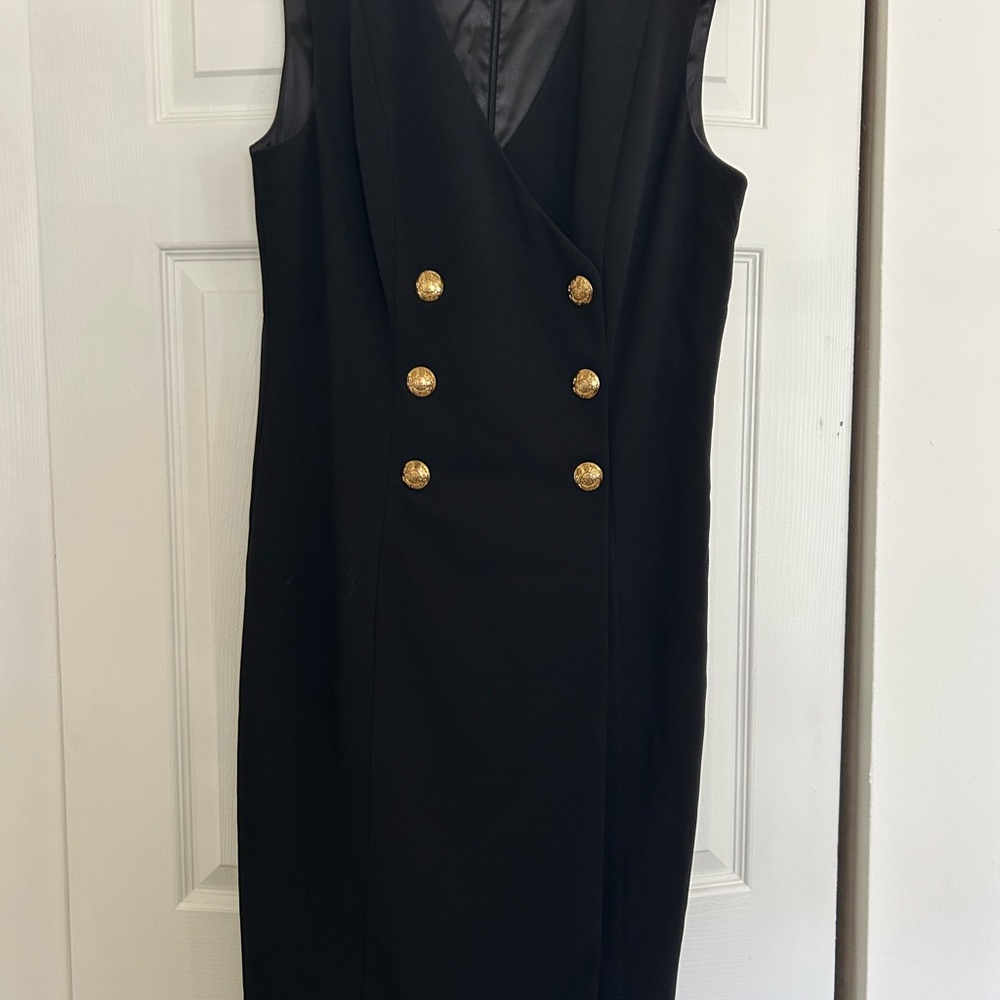 White House Black Market Black Dress with Gold Accents